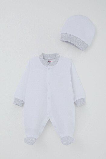 Breeze Baby Boy Booties Jumpsuit Dot Patterned 0-6 Months, White