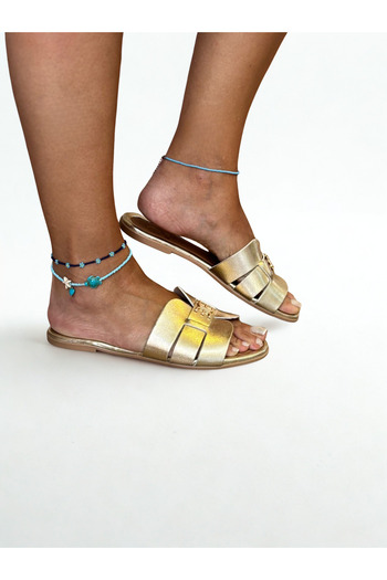 NE&VE SHOES Women's Daily Comfortable and Stylish Slippers with Gold Leather Buckle