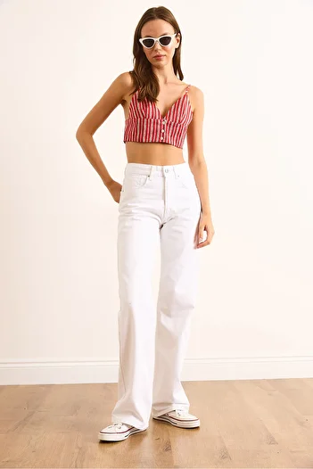 Olalook Women's White High Waist Pipe Leg Jean Jea-19000123