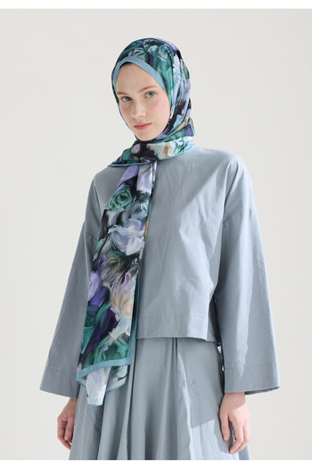 Fresh Rose Garden Flush Viscose Shawl Ocean