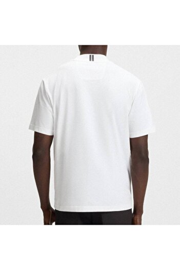 BOSS Men's Comfortable Fit Flexible Cotton Collar Logo Pattern Short Sleeve White T-Shirt 50551139-100