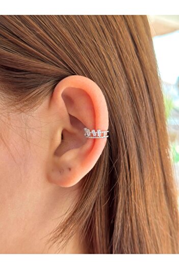 BY YASİN TOPÇU Steel Silver Color Gradual Baguette Stone Cartilage Earrings