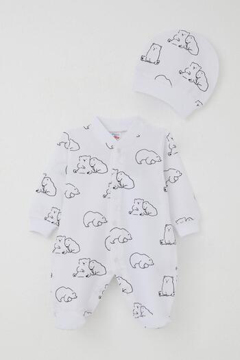 Breeze Baby Boy Booties Jumpsuit Cute Polar Bear Patterned 0-6 Months, White