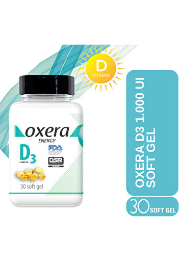 OXERA ENERGY D3 Vitamin 1,000 Iu - 30 Softgels - Supplement for Immunity and