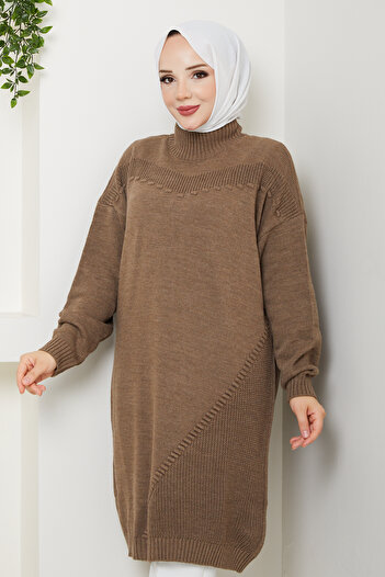 Pamuk Butik Women's Half Turtleneck Knitted Detailed Knitwear Tunic