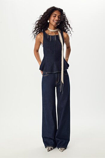 Stradivarius Sleeveless denim peplum top