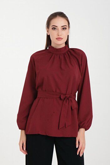 CNG MODA Hijab Belted Sleeve Gathered Shirt