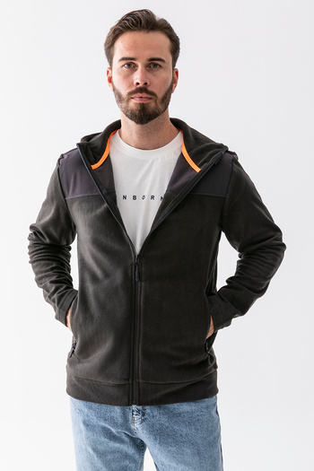 JB John Borners Ανδρικό φούτερ με κουκούλα με διπλή τσέπη Fleece Anthracite - 25K 6044