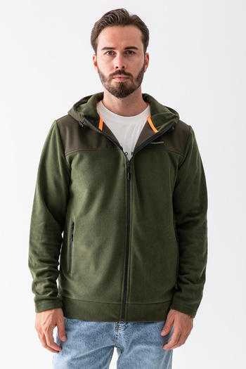 JB John Borners Men's Hooded Zippered Double Pocket Fleece Khaki - 25K 6044