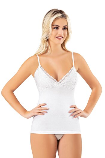 Bonnie Clyde Women's Rope Strap Lace Trimmed Cotton Singlet Single White - White - Bcp1.Koc-6A47Y0-Be