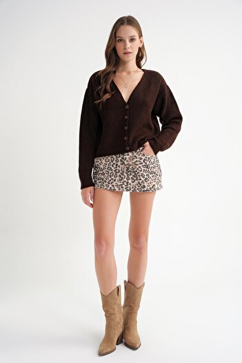 Mixray 6943 Women's V-Neck Thessaloniki Cardigan Brown