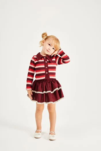 noliva bebek ve çocuk “Retro Style Girl's Vintage Knitwear Blouse & Ruffled Skirt Set”