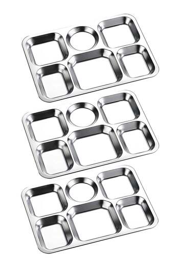QUEEN 3 Tray Divided Plates with 6 Sections Made of Stainless Steel