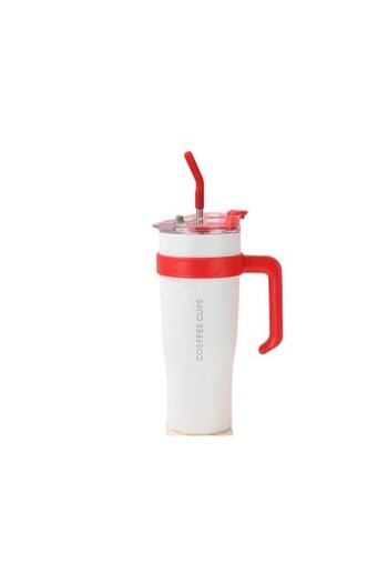 Mixbo Thermos for Adults with Handle and Straw, Stainless Steel, White, 1.2 L