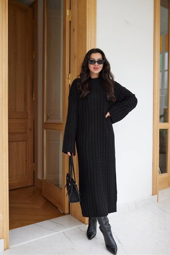 Kadın Örgü Desenli Triko Uzun Elbise