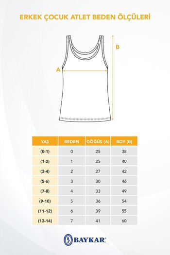 BAYKAR Erkek Çocuk Oval Yaka Pamuklu Süprem Atlet 6'lı Paket 2200 Beyaz
