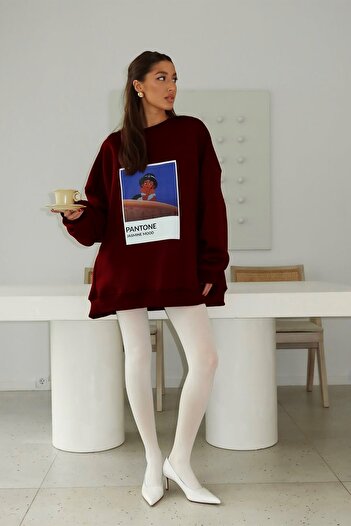 The Champ Clothing Γυναικείο φόρεμα Oversize Βουργουνδίας – 3 Κλωστές Ανοιχτό, Ποδοσφαιρικός Λαιμός, Pantone - με στάμπα πριγκίπισσας
