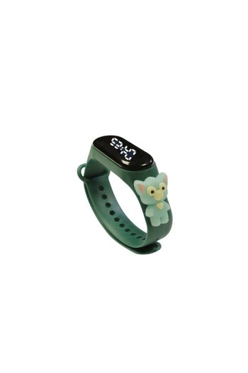 Mixbo - Watch for Kids, Adjustable Silicone Strap, Integrated Battery, Digital Dial, Dark Green, Cat