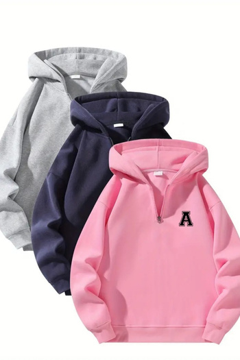CLAYES Hanorac oversize unisex cu glugă cu fermoar și imprimeu cu logo A – gri / bleumarin / roz
