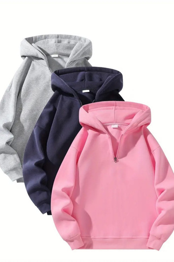 Sweetline Unisex Zippered Hooded Oversize Basic Sweatshirt – Gray / Navy Blue / Pink