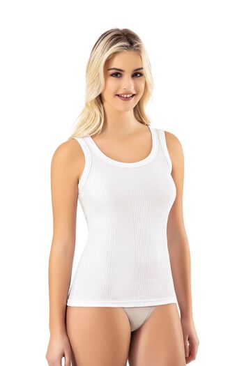 Selkar Global Women's Camisole Thick Strap Striped Cotton Plain Design Undershirt White 6-Piece - White - Selkrkoo-6Y01I5-Be