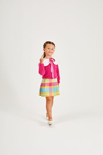 noliva bebek ve çocuk “Girl's Special Day Vintage Plaid Skirt and Bow Sweater Set”