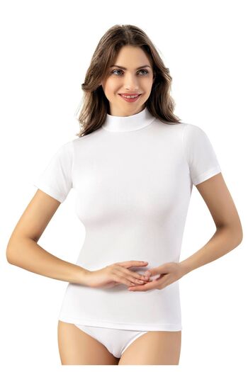 Selkar Global Women's Turtleneck Half Sleeve Cotton Design Undershirt White Single - White - Selkrkou-6K22A8-Be