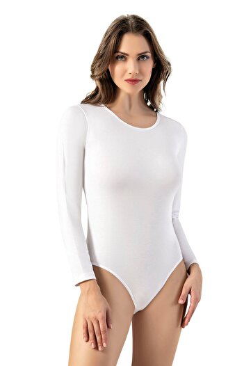 Sereia Women's Crew Neck Plain Style Long Sleeve Comfortable White Snap Body Single - White - Sreiakoq-6C18O3-Be