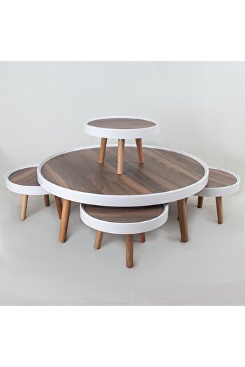 Vi Markets Set of 5 floor tables - round dark wood - white edges