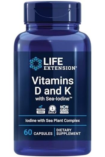 Life Extension Vitamins D and K with Sea-Iodine, 60 Capsules