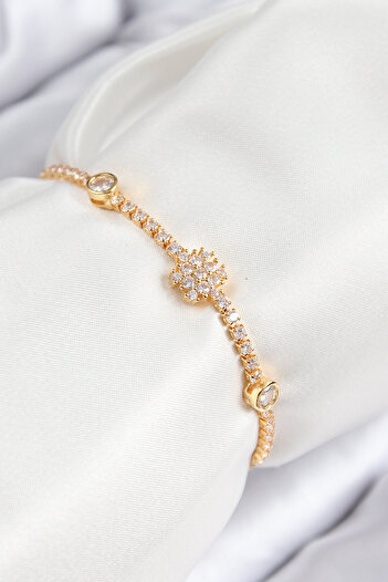 Skygo Brass Zircon Stone Snowflake Model Gold Color Women's Bracelet with Elevator - Tj-Bb7723