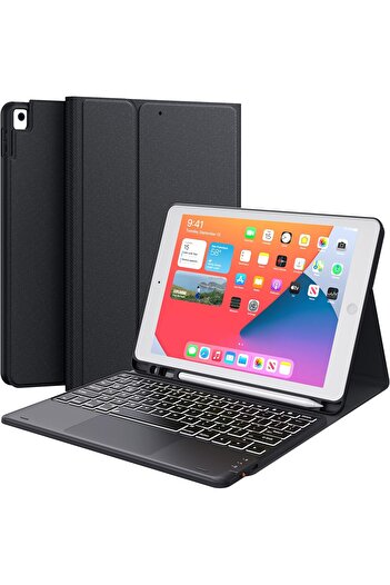 Keyboard حافظة CHESONA لجهاز iPad الجيل التاسع مقاس 10.2 بوصة مع لوحة تتبع، وخاصية لاسلكية قابلة للفصل، وحامل وحامل قلم رصاص