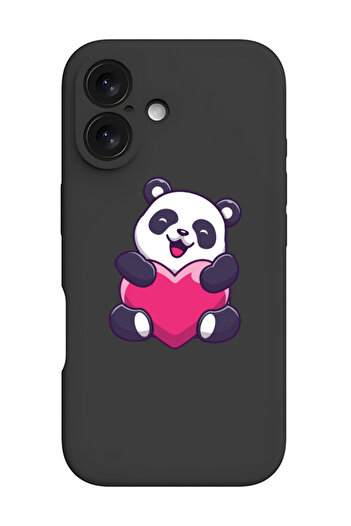Theodor iPhone 16 Black Protective Liquid Silicone Shockproof Case - heart p&a