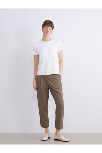 LC Waikiki Brown High Waist Carrot Cut Women's Pleated Trousers