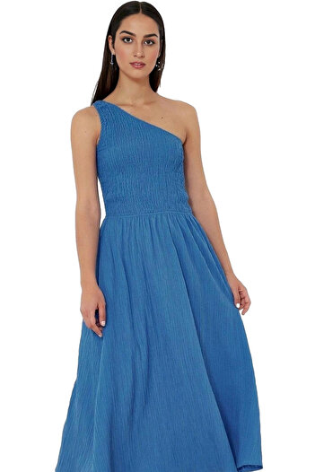 PayBuy Rochie midi pentru femei, cu un singur umăr, țesătură țesătă, elegantă, de vară, utilizare zilnică, indispensabilă vara