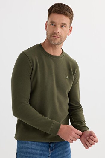 Tudors Men's Slim Fit Slim Fit Cotton Thessaloniki Fabric Crew Neck Khaki Sweatshirt