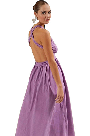 PayBuy Rochie de damă din bumbac cu volan de lungime midi, cu spatele decoltat, model skater de vară, indispensabilă vara