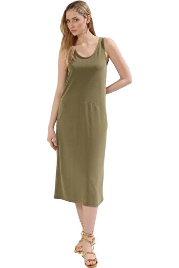 PayBuy Rochie de damă cu guler de piscină de lungime midi, model confortabil, utilizare zilnică, nedeschisă pentru weekendurile de vară