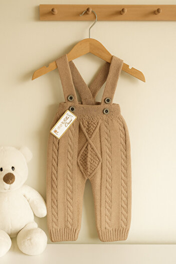 Nimini Kids Knitted Diamond Patterned Unisex Baby Salopet with Adjustable Strap (0-2 Years)