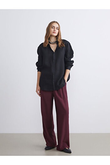 LC Waikiki Plum Wide Leg Women's Trousers with Elastic Waist