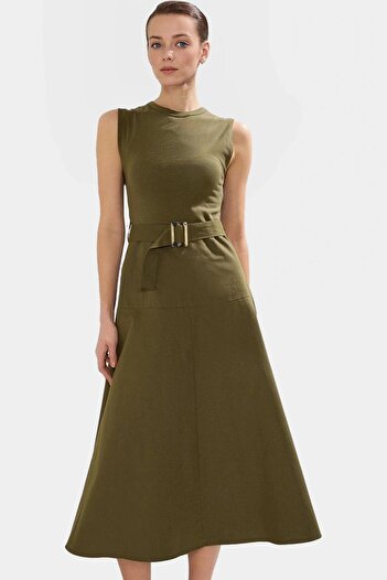 PayBuy Rochie Midi din Gabardină A-Line pentru damă, cu centură, bumbac, ocazional, elegantă, weekend, material de calitate