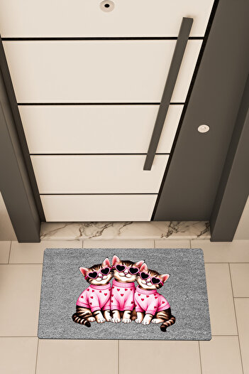 Dormot Copy - High Quality Digital Printing Gray, Pink Cats Themed Door Mat