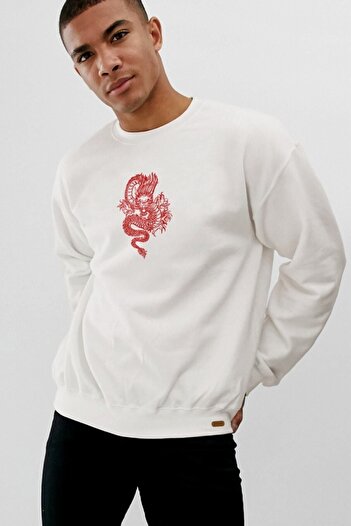 Pisa Art Oversize εμπρός Dragon printed λευκό φούτερ