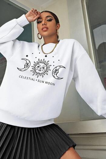 Pisa Art Unisex Λευκό Φούτερ Celestial Sun Moon Oversize