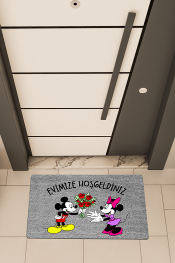 Dormot High Quality Digital Printing Gray, Floral Mickey Welcome Themed Door Mat