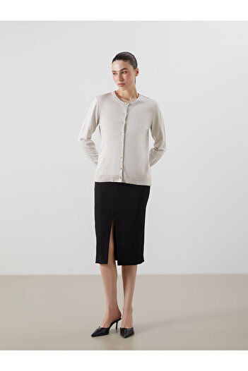 LC Waikiki Beige Crew Neck Women's Knitwear Cardigan