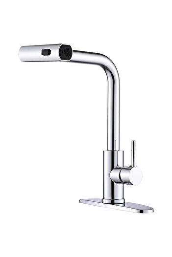OEM Stainless steel kitchen faucet with waterfall pull-out shower, silver finish, single-lever, MZ-6016, Grey