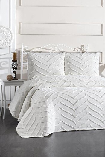 bursa çeyiz Fish Scale 3 Piece Double Pique Set Cream
