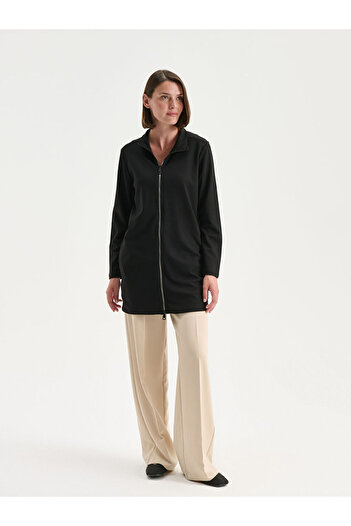 LC Waikiki Black Stand Collar Oversize Women's Cardigan