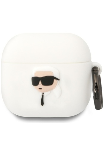 Karl Lagerfeld Case for Apple AirPods 4 - Karl Lagerfeld Silicone NFT Karl Head 3D (KLA4RUNIKH) - White